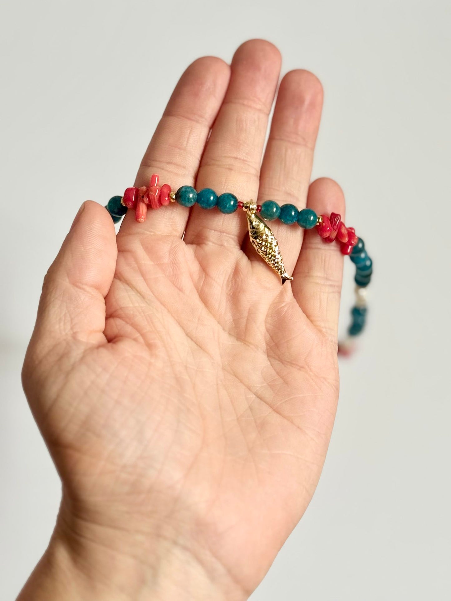 Nautical Necklace | Fish Charm, Coral, and Freshwater Pearl Gold-Filled Necklace