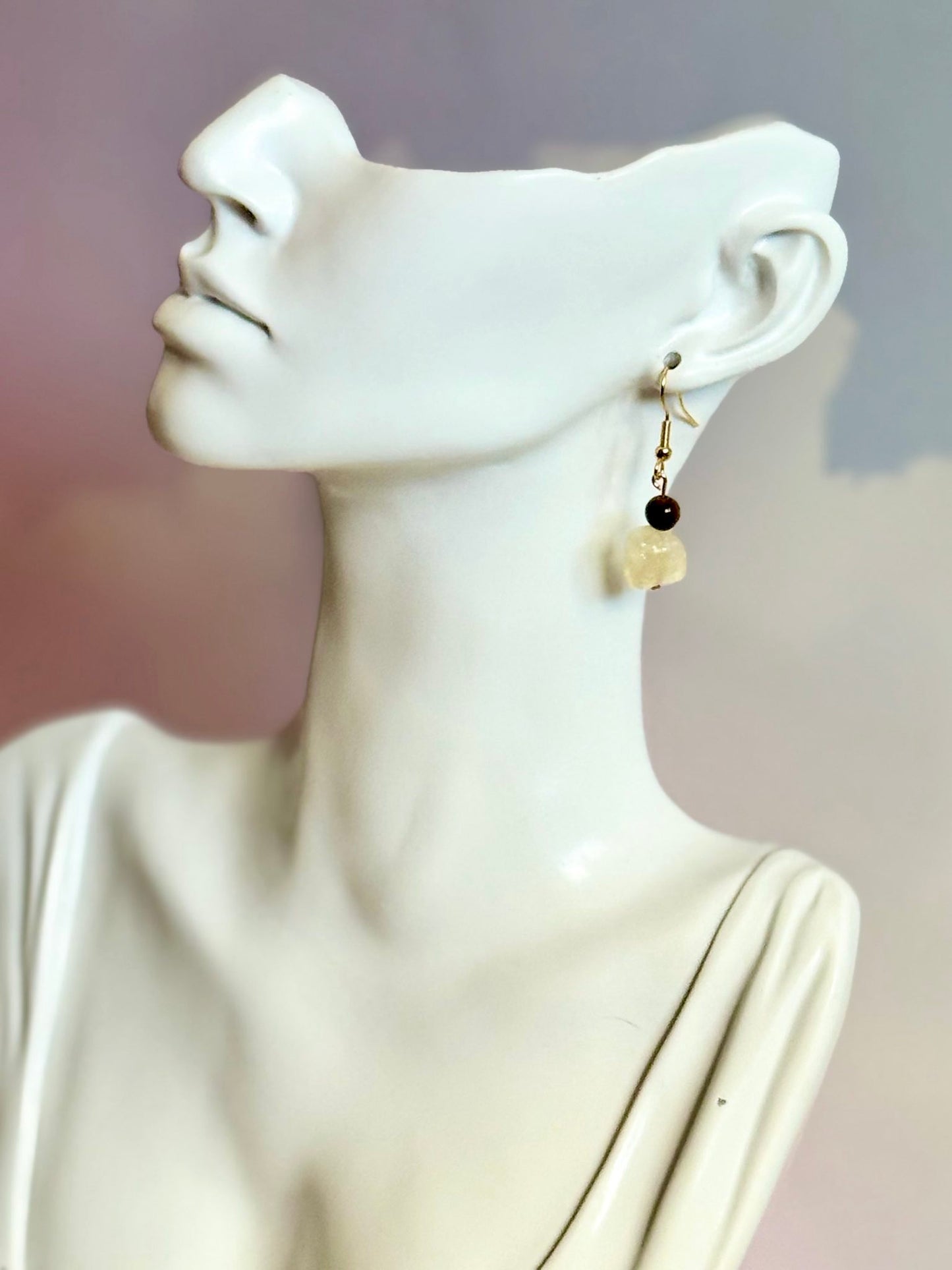 Tigers Eye & Yellow Citrine Dangling Earrings