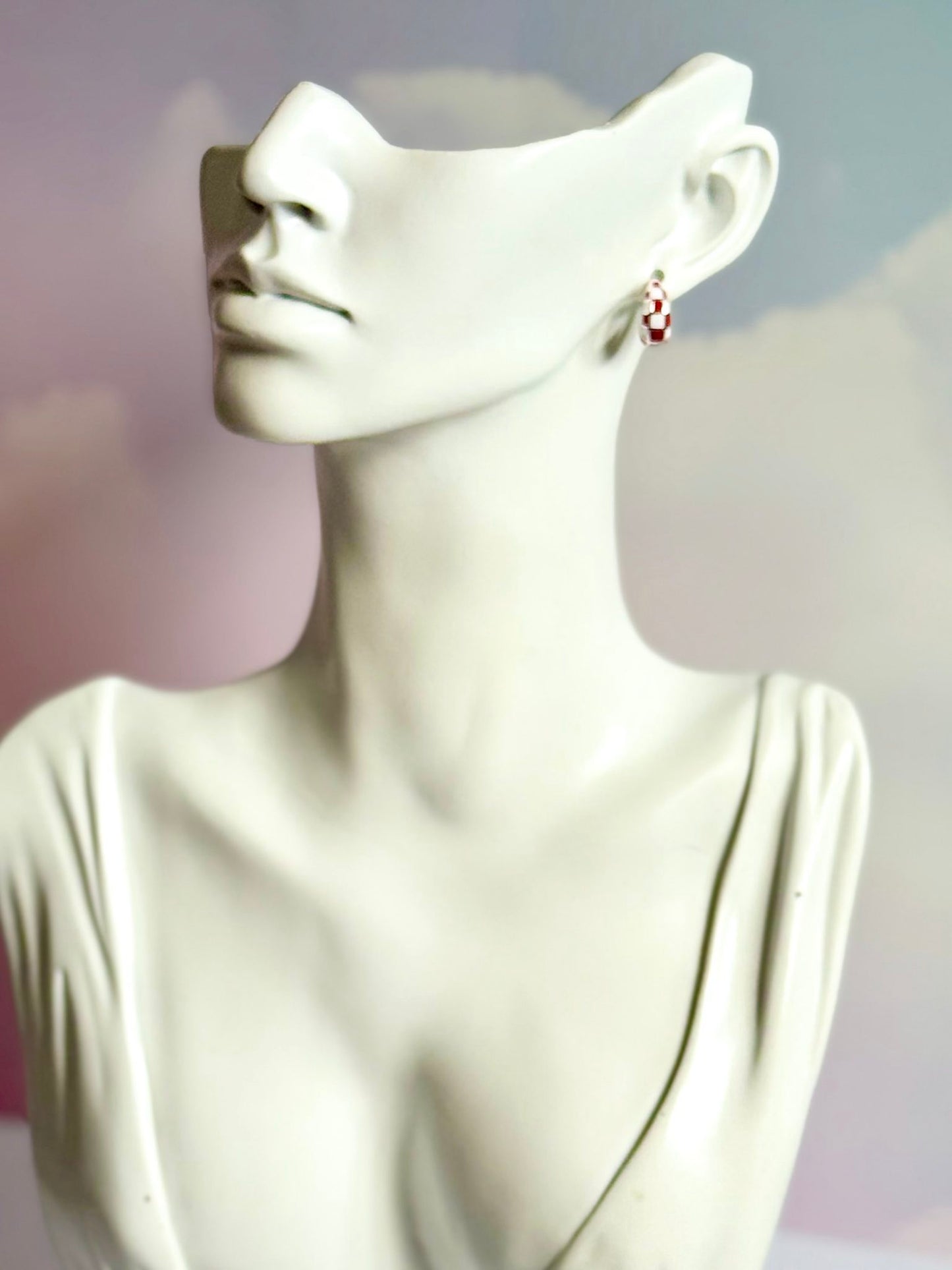 Red Checker Enamel Hoops