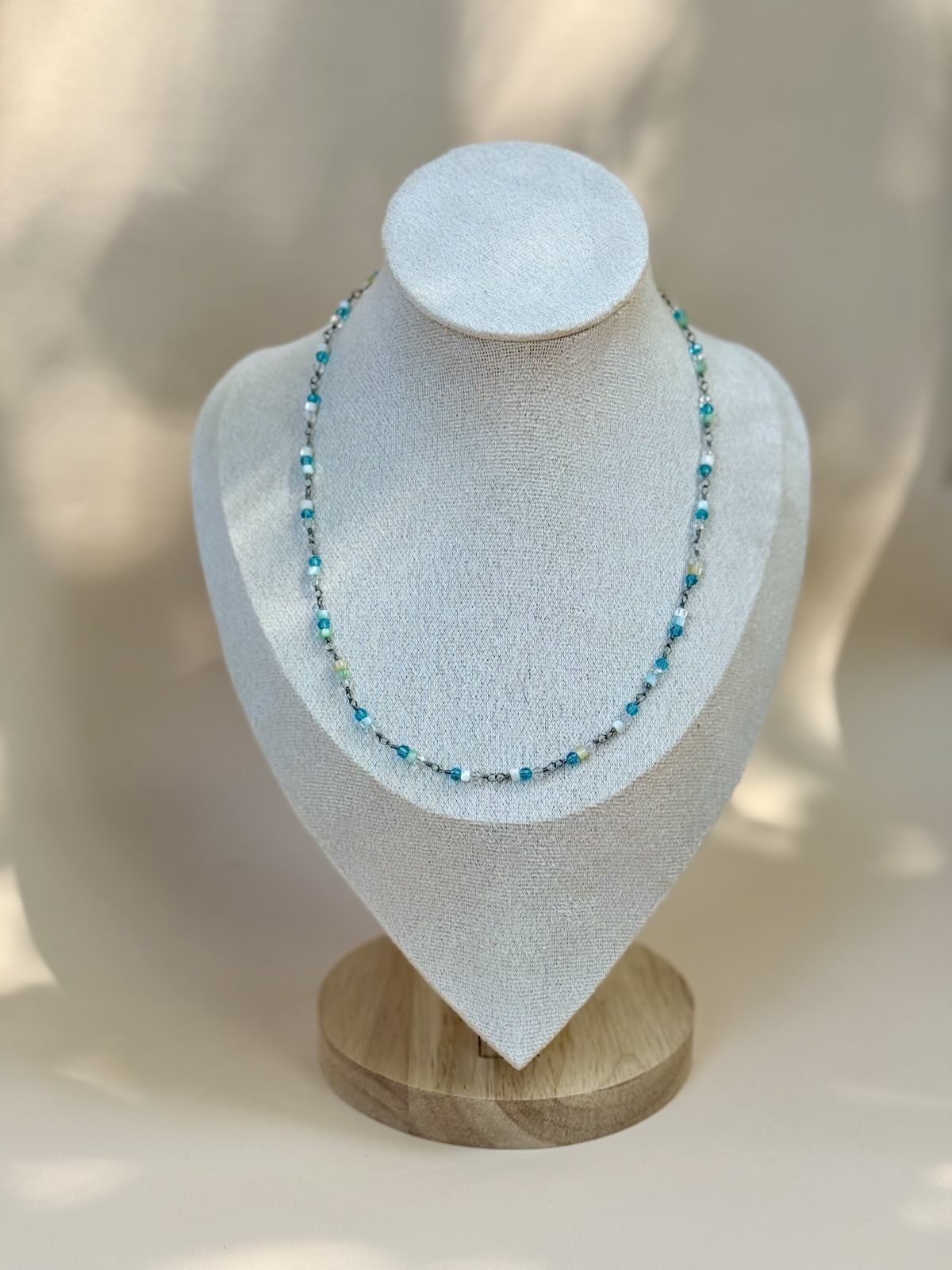 Mother of Pearl and Crystal Beaded Stainless Steel Choker Necklace