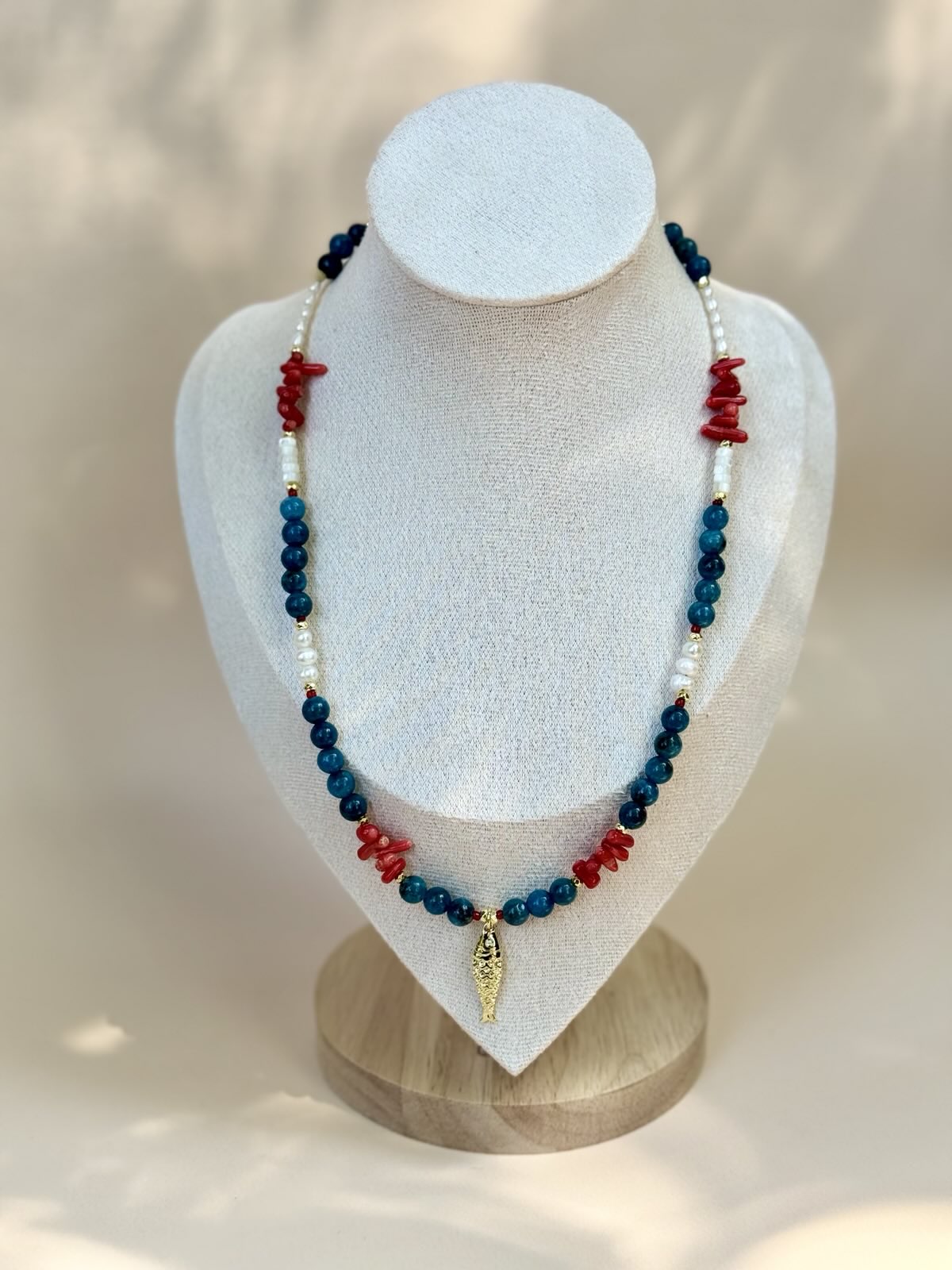Nautical Necklace | Fish Charm, Coral, and Freshwater Pearl Gold-Filled Necklace
