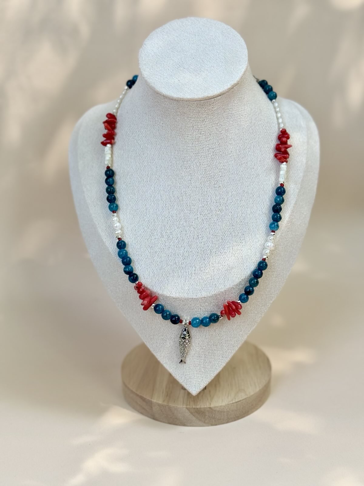Nautical Necklace | Fish Charm, Coral, and Freshwater Pearl Gold-Filled Necklace