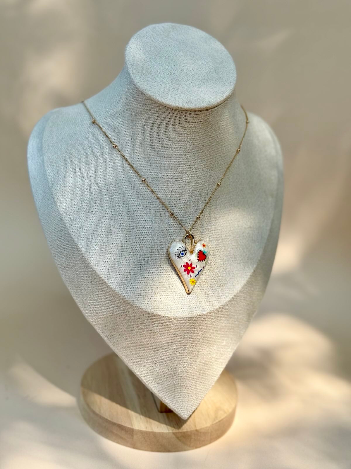 Enamel Heart Gold-Filled Charm Necklace