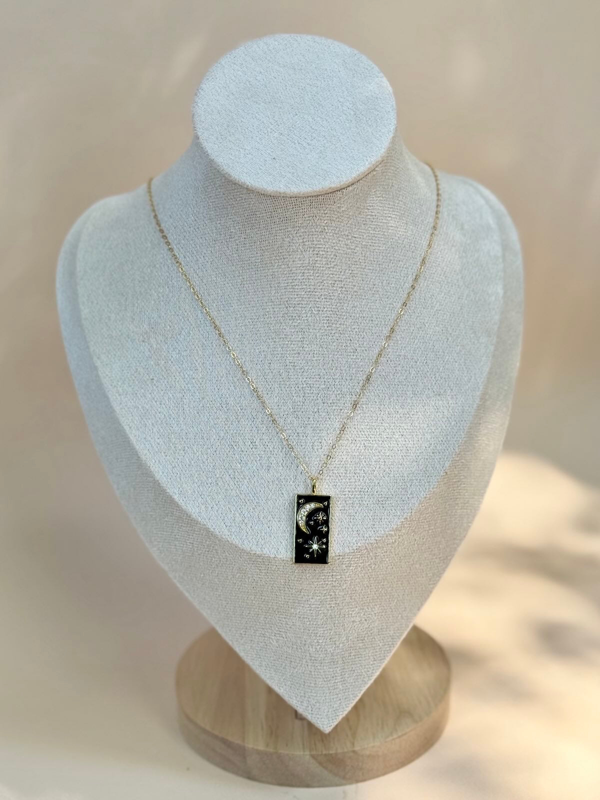 Moon & Stars Enamel Gold-Filled Charm Necklace