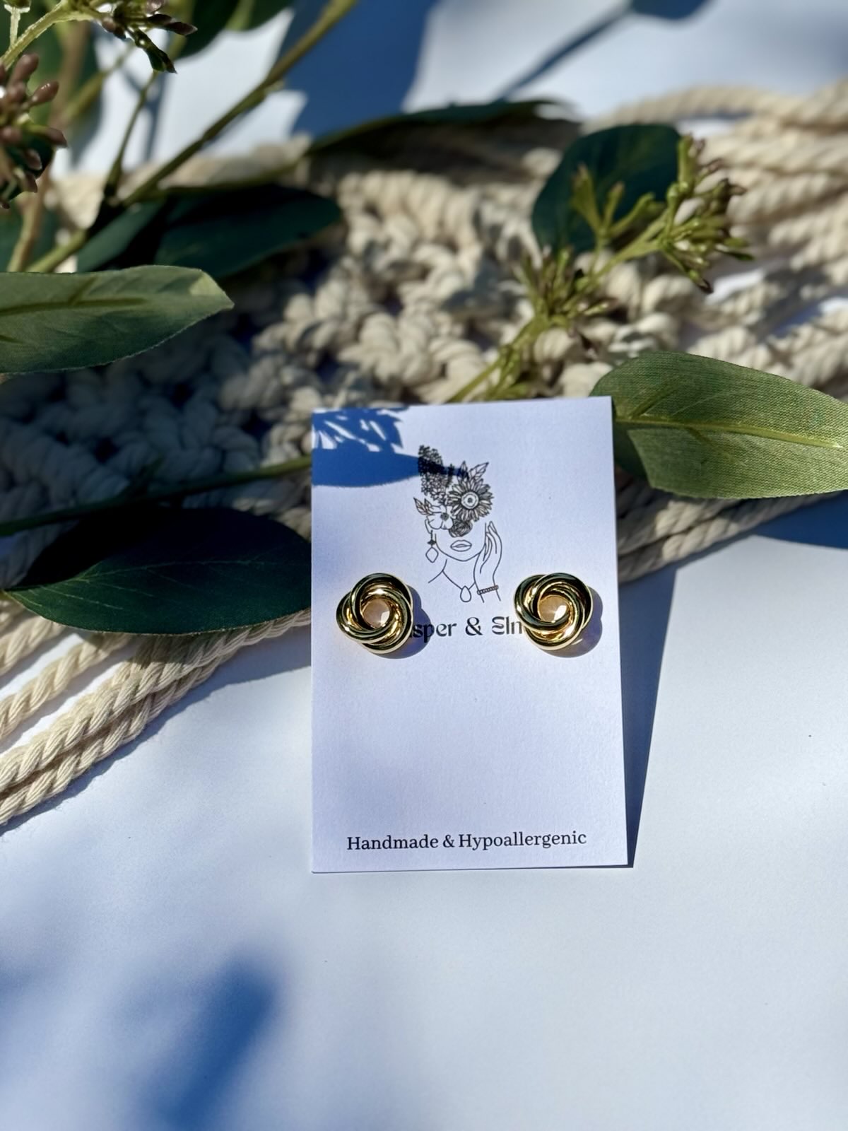 Woven Knot Gold Stud Earrings