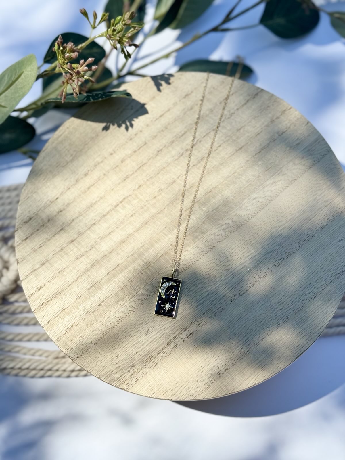 Moon & Stars Enamel Gold-Filled Charm Necklace