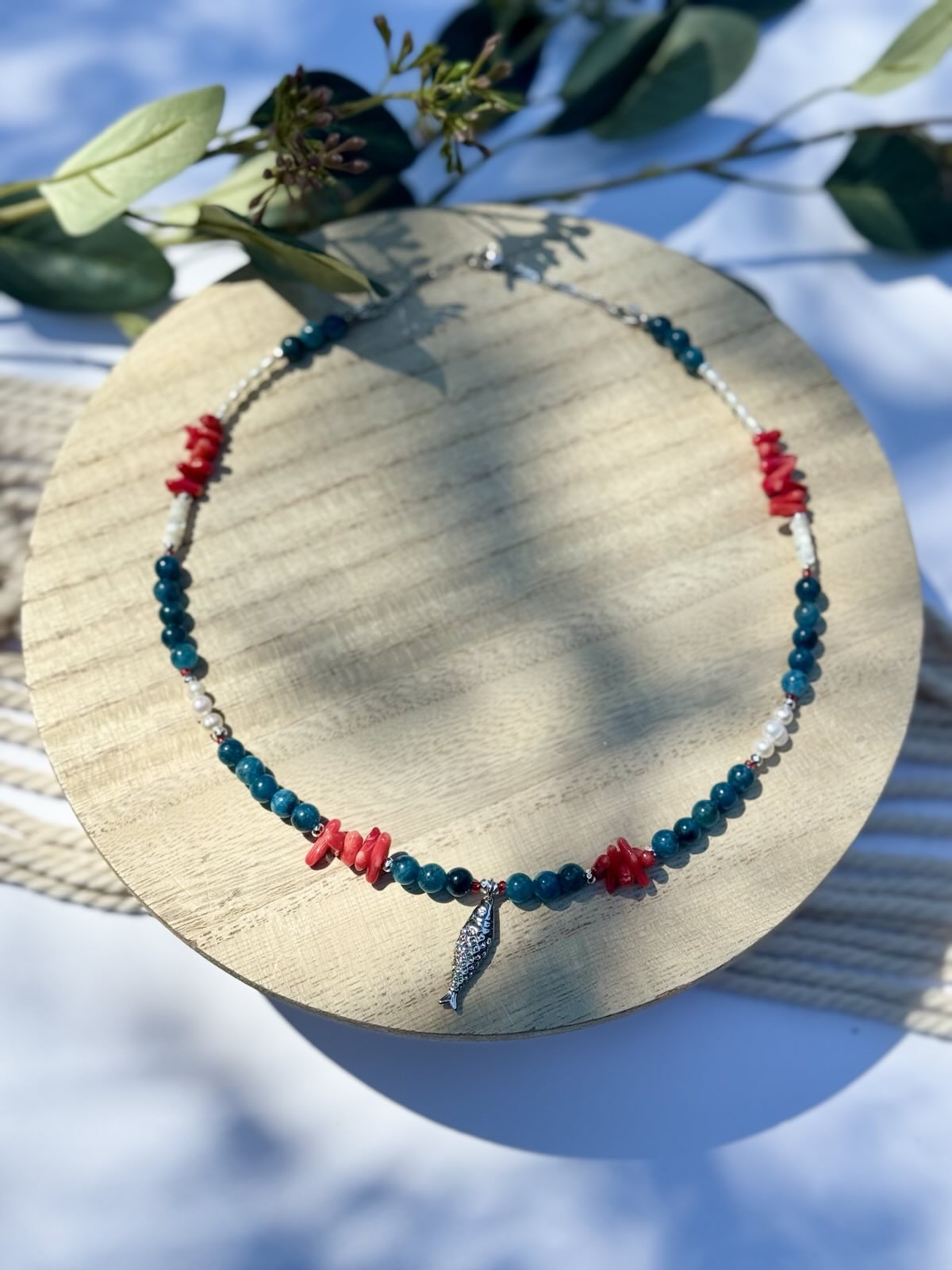 Nautical Necklace | Fish Charm, Coral, and Freshwater Pearl Gold-Filled Necklace