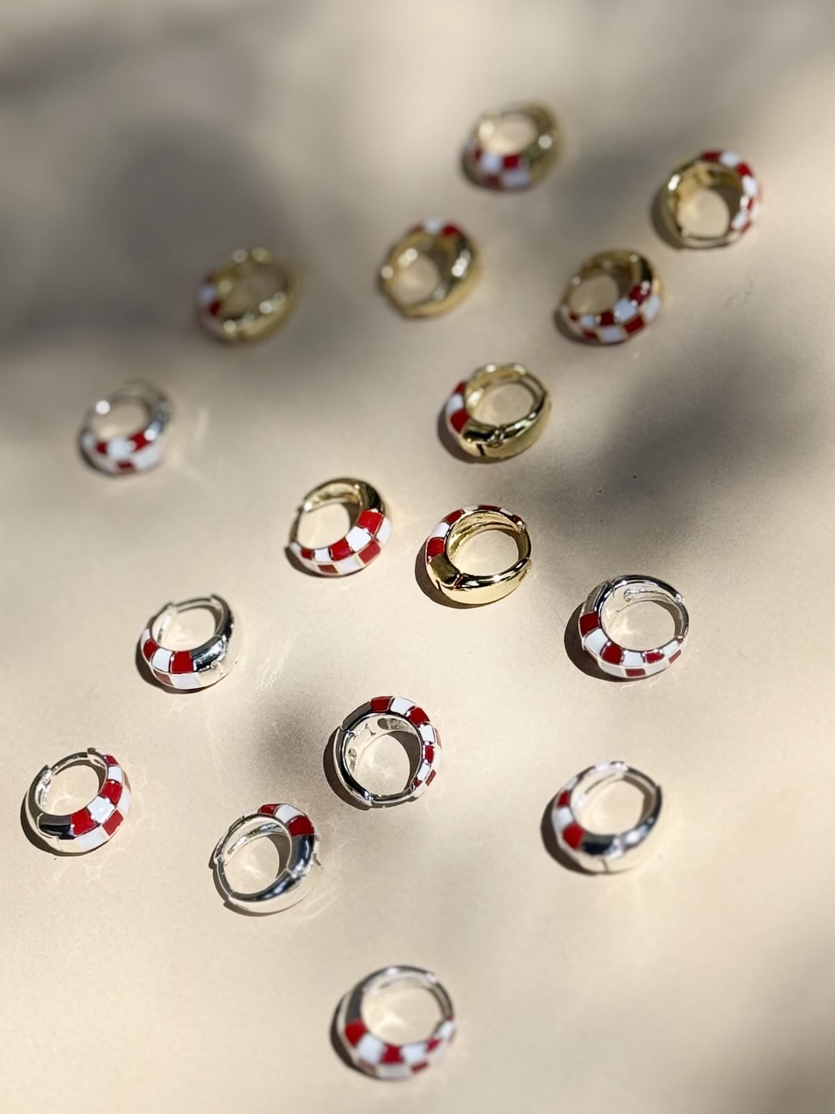 Red Checker Enamel Hoops