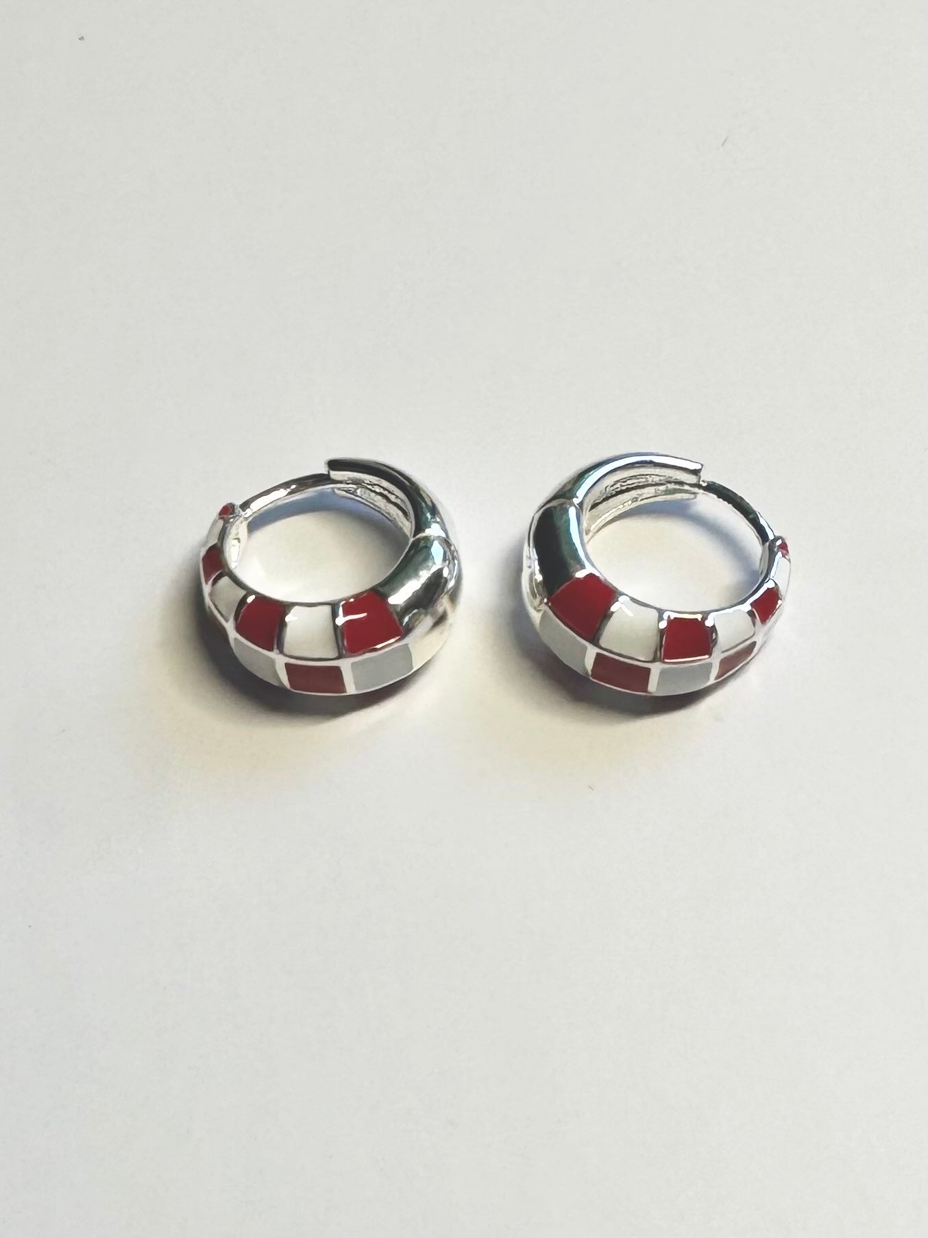 Red Checker Enamel Hoops