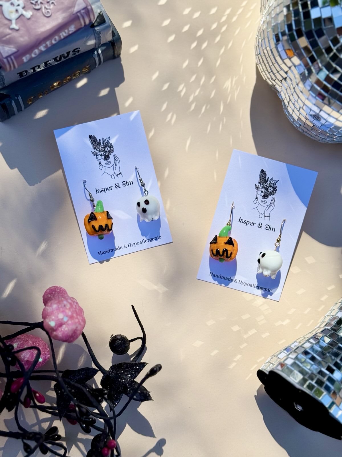 Pumpkin & Ghost Glass Beaded Earrings