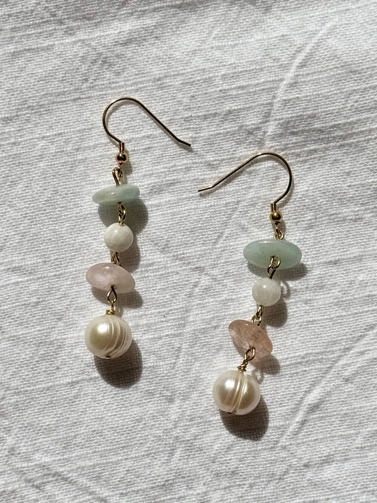 Morganite, Moonstone & Freshwater Pearl Earrings