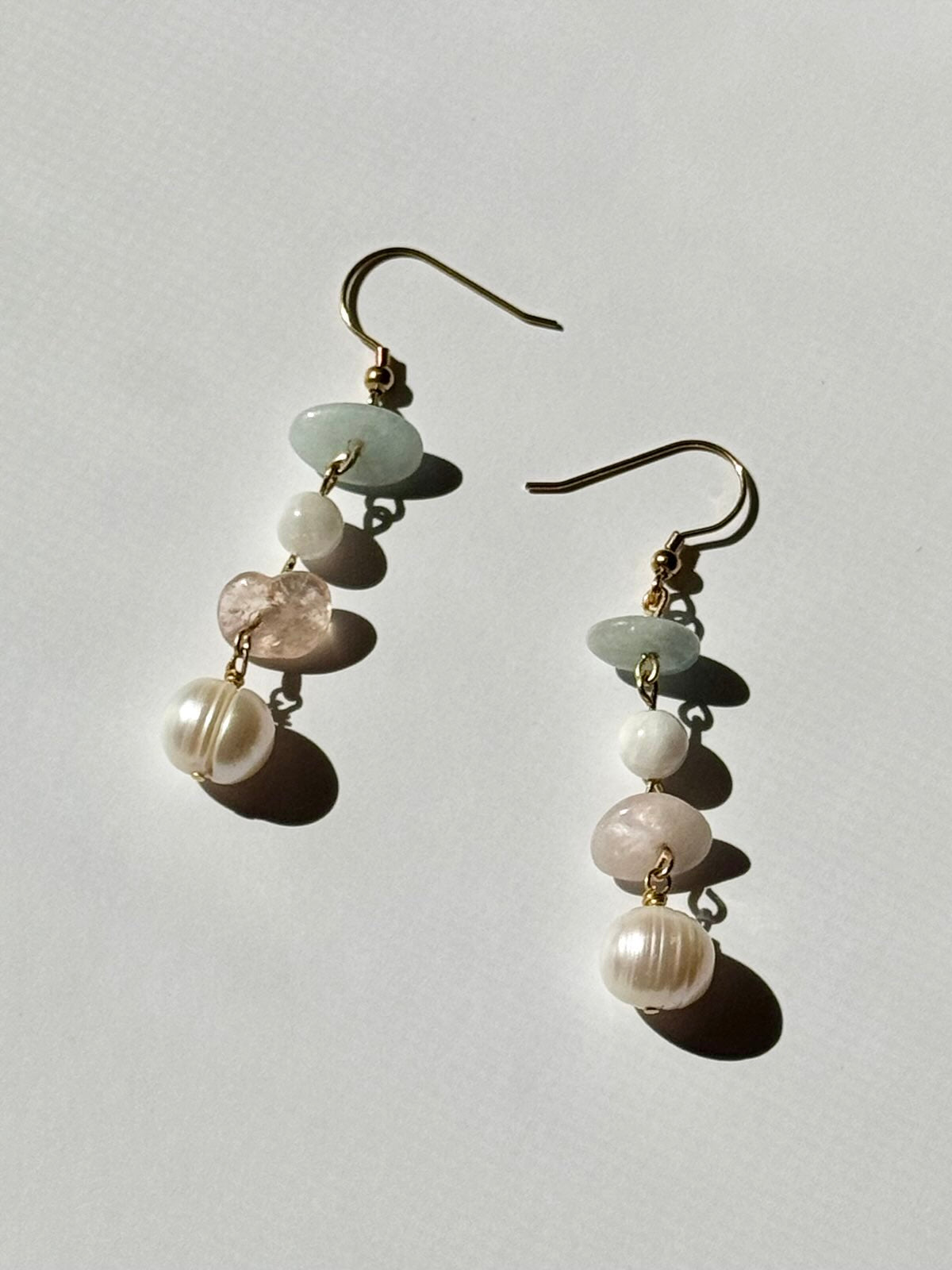 Morganite, Moonstone & Freshwater Pearl Earrings