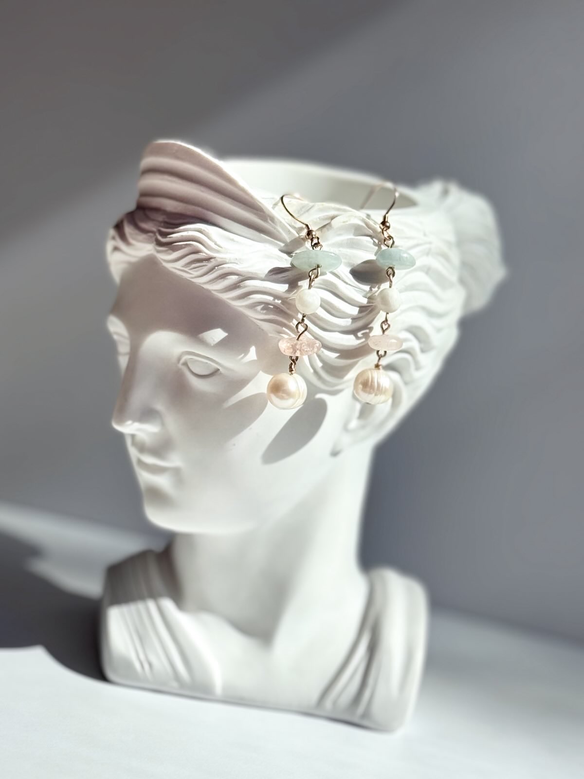 Morganite, Moonstone & Freshwater Pearl Earrings