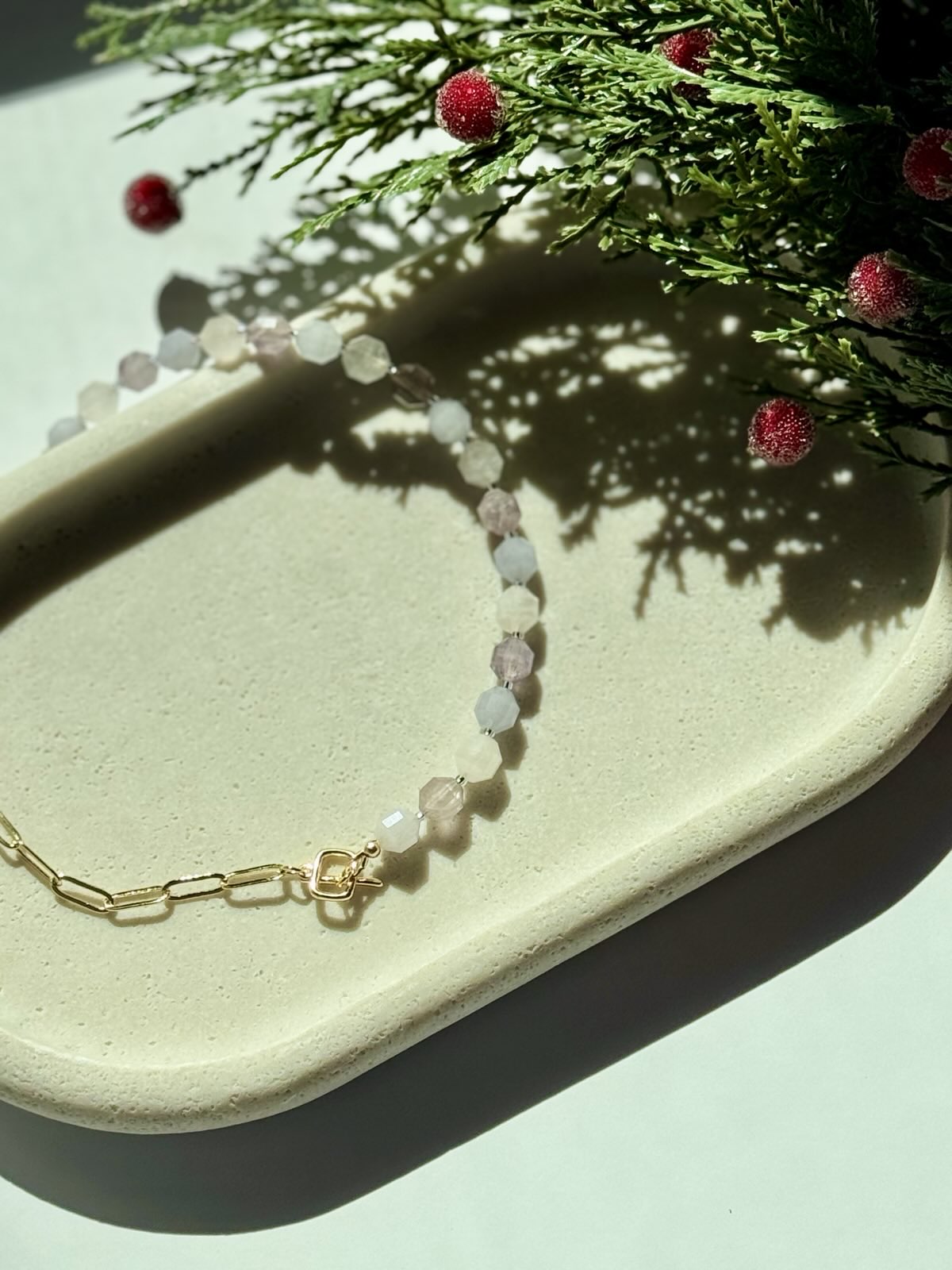 Lavender Amethyst, Rose Quartz, & Aquamarine Gemstone Gold-Filled Necklace