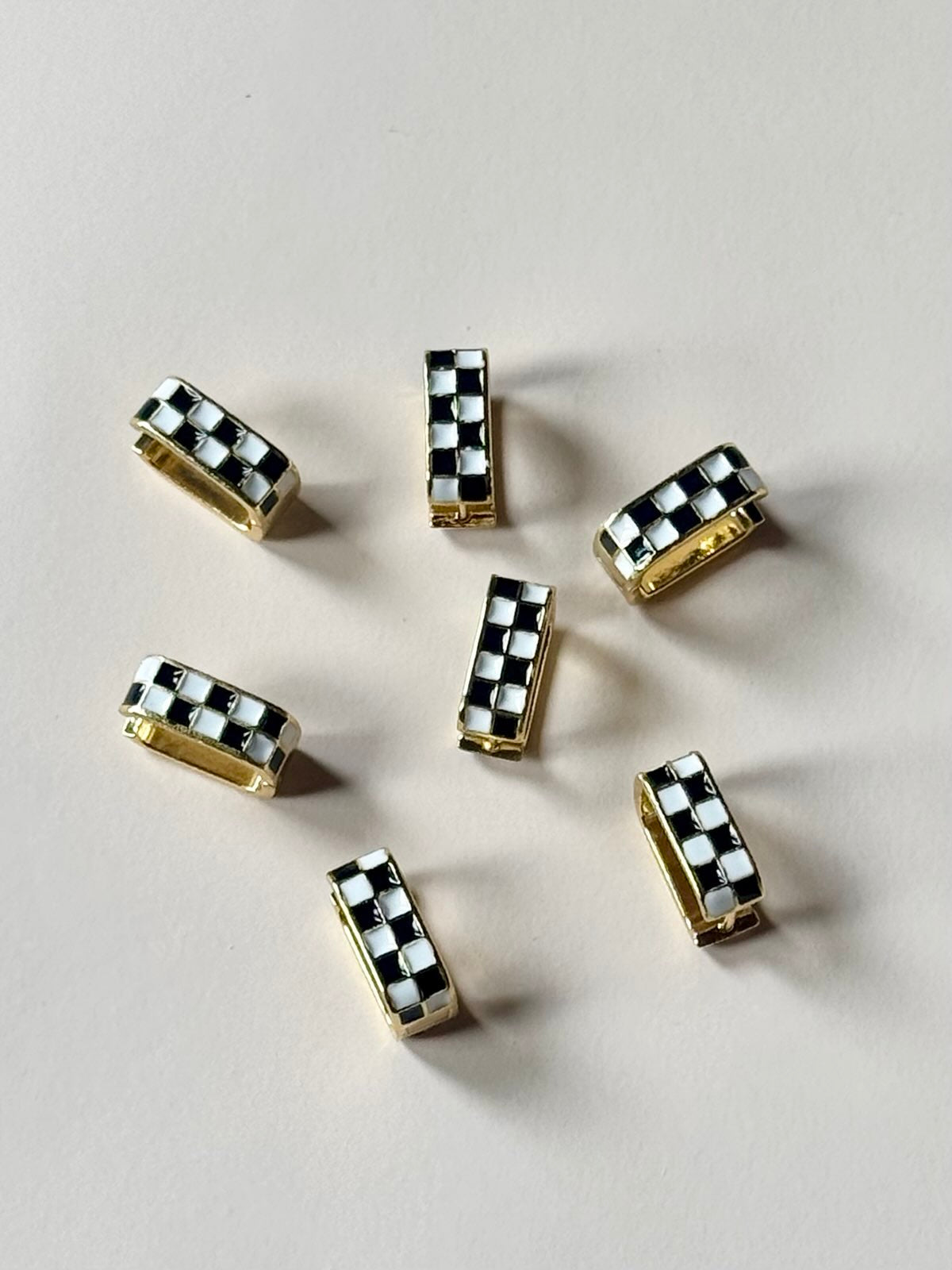 Black & White Checkered Enamel 18k Gold Filled Hoops
