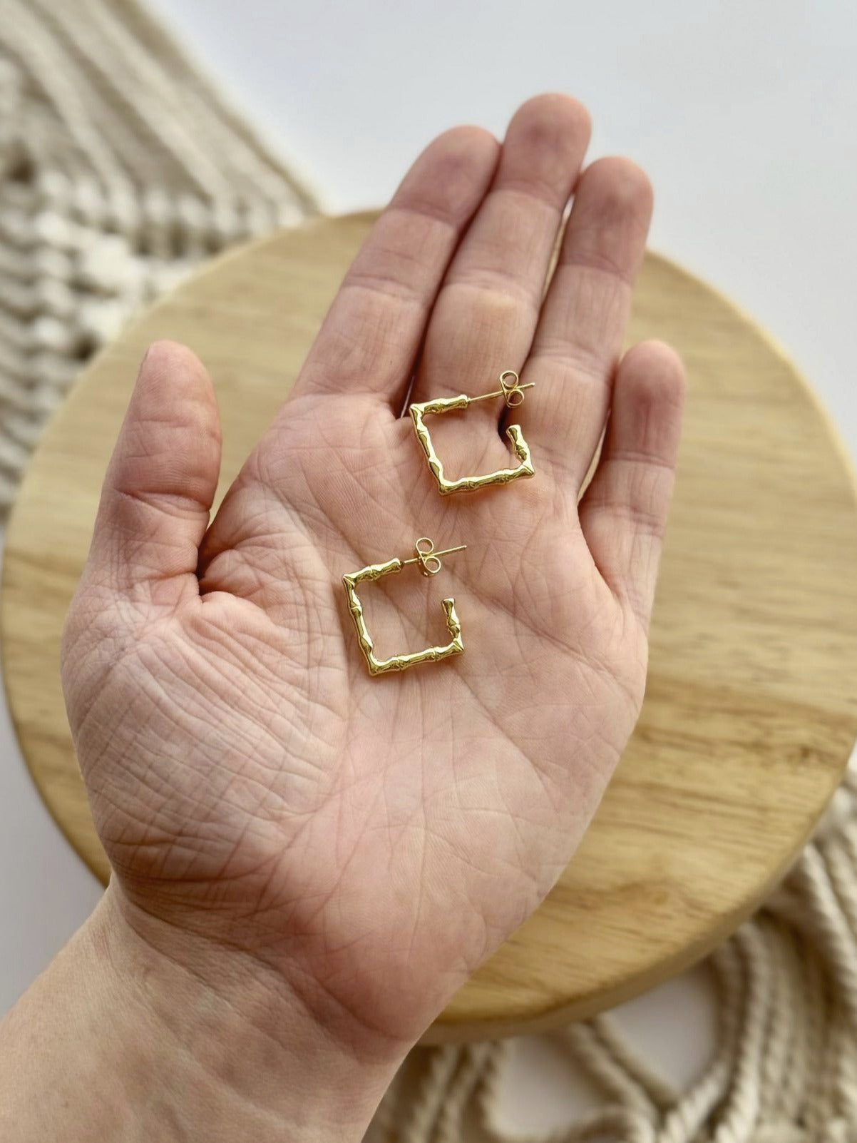 Square Rattan-Style 18K Gold-Filled Hoops