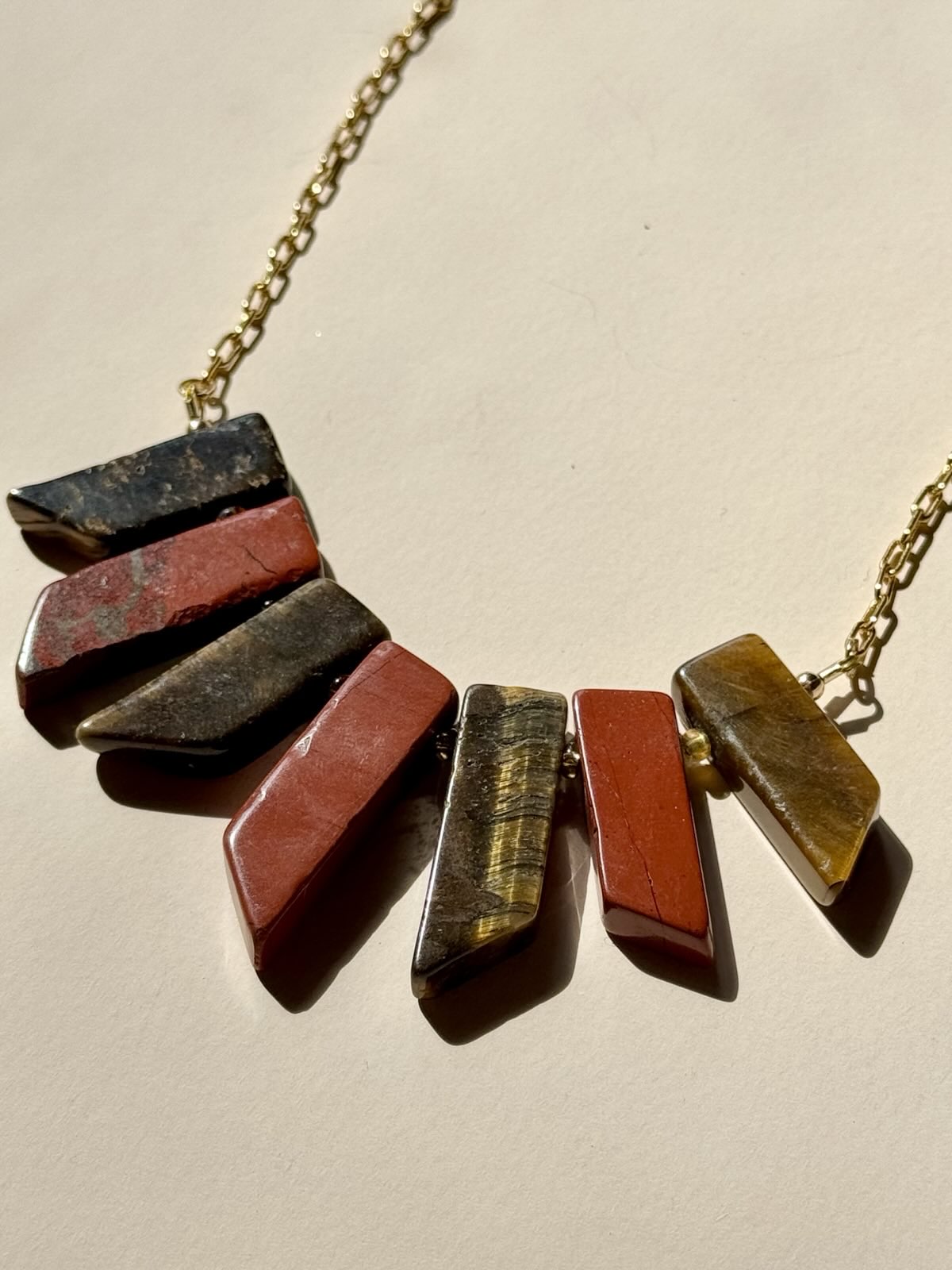 Tiger’s Eye and Red Jasper Gold-Filled Collar Necklace