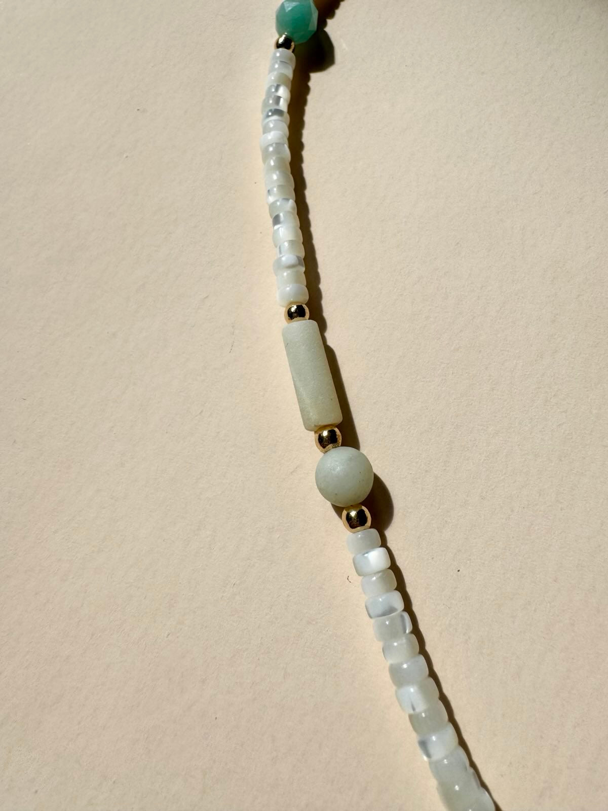 Mother of Pearl and Amazonite Gold-Filled Choker Necklace