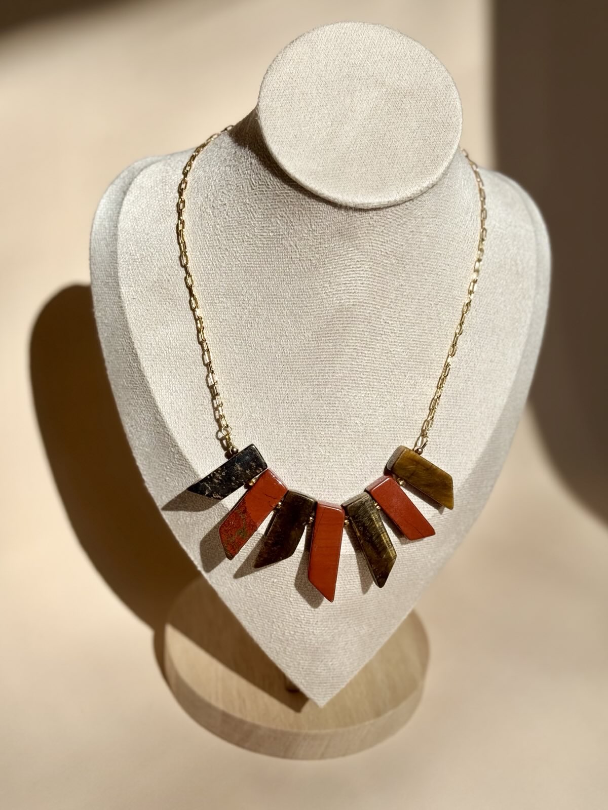 Tiger’s Eye and Red Jasper Gold-Filled Collar Necklace