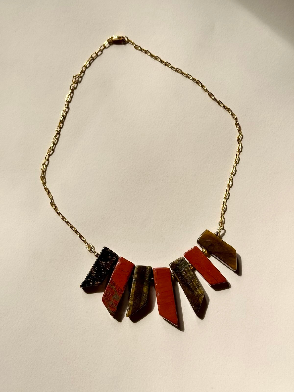 Tiger’s Eye and Red Jasper Gold-Filled Collar Necklace