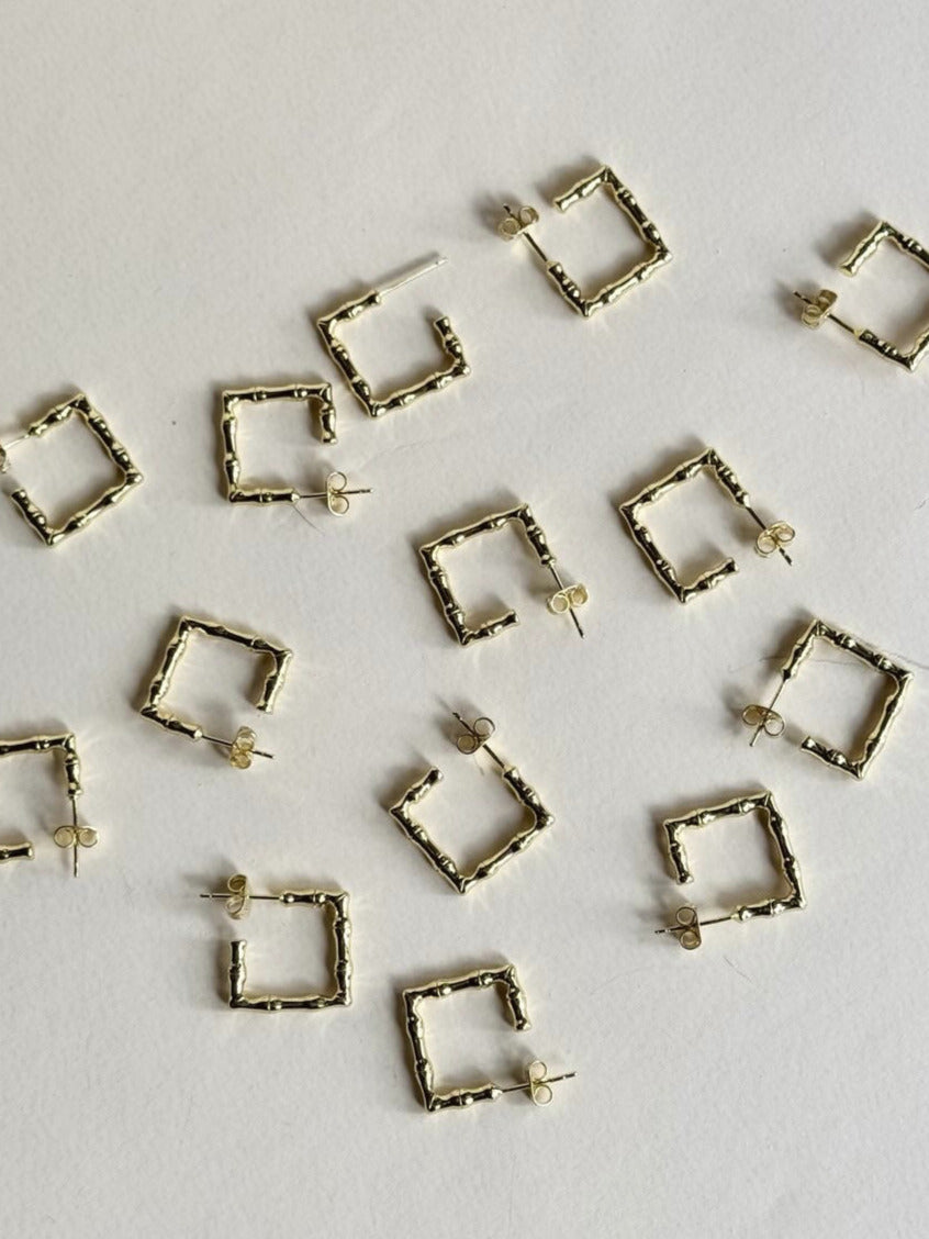 Square Rattan-Style 18K Gold-Filled Hoops