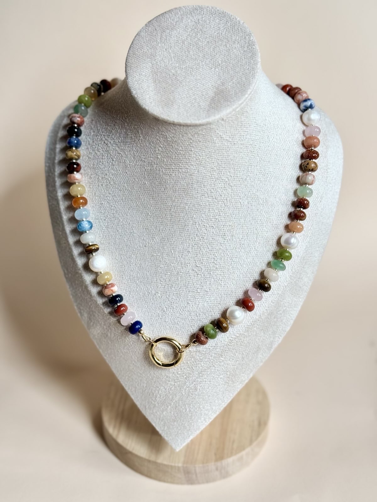 Charm Keeper Mixed Gemstone and Freshwater Pearl Gold-Filled Necklace