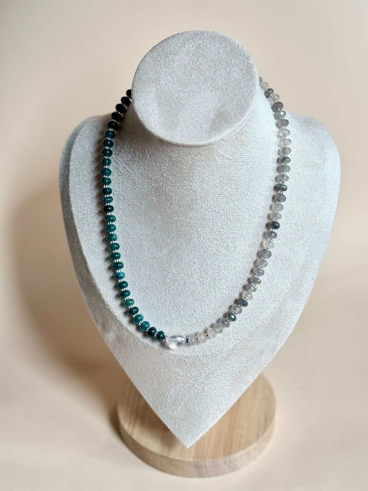 Smoky Grey Quartz & Dyed Jade Necklace