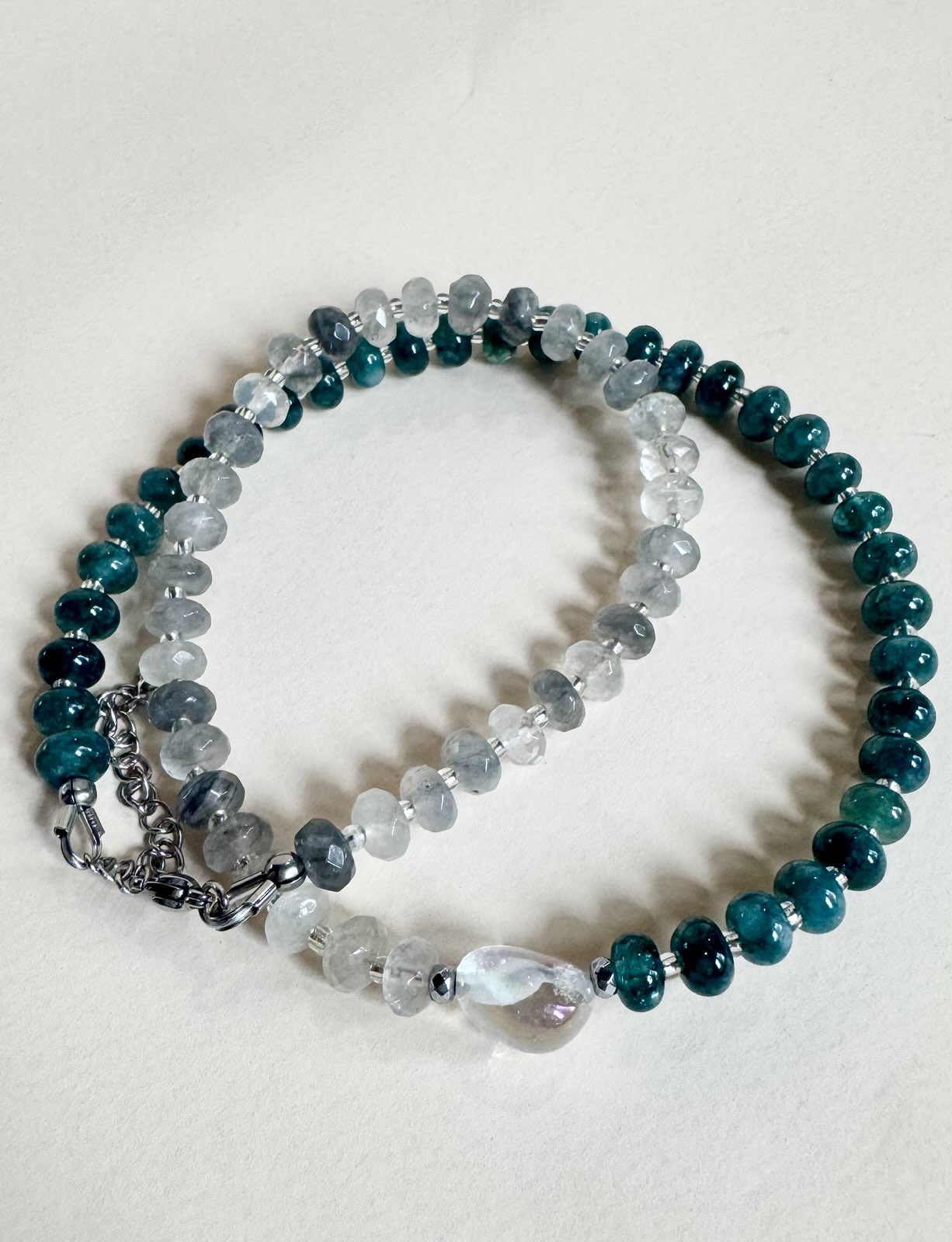 Smoky Grey Quartz & Dyed Jade Necklace