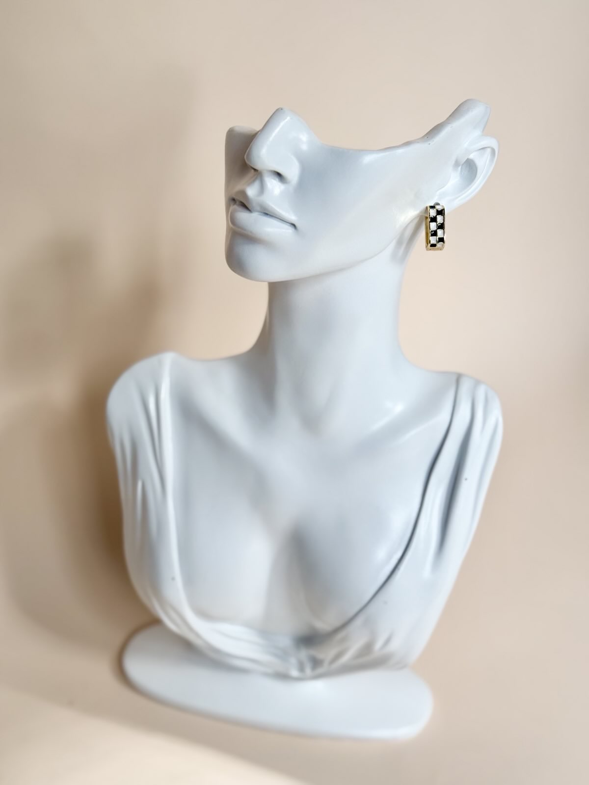 Black & White Checkered Enamel 18k Gold Filled Hoops