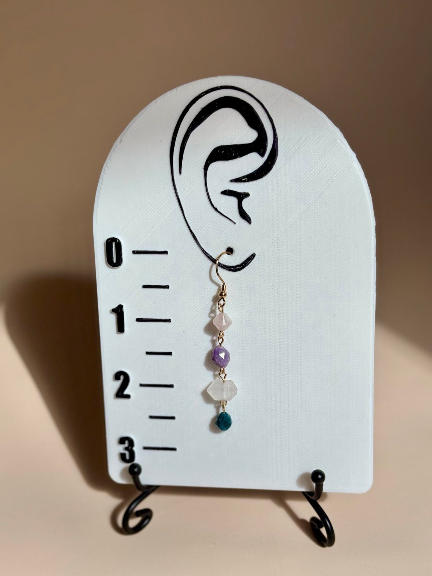 Apatite, Rock Quartz, Lepidolite, and Rose Quartz Dangles