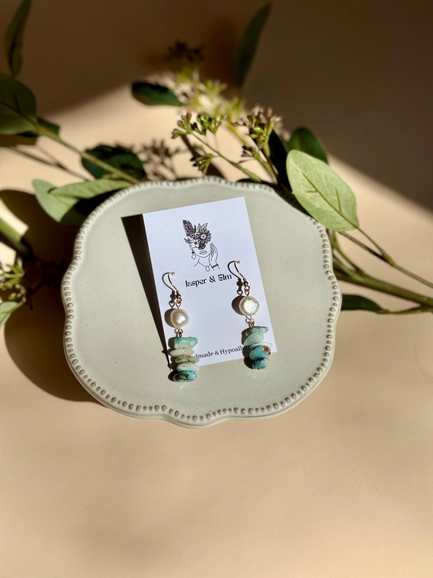 Larimar & Freshwater Pearl Statement Earrings