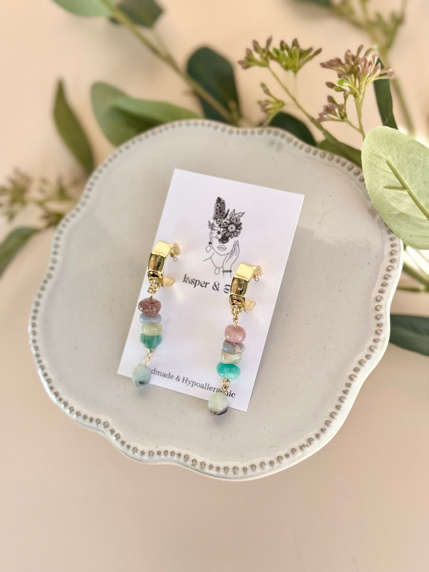 Amazonite & Mixed Gemstone Hoop Earrings