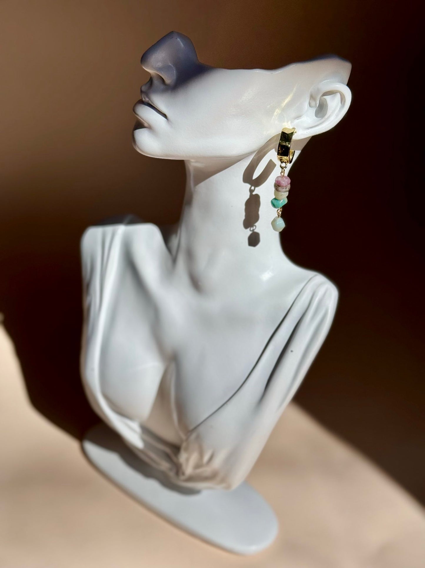 Amazonite & Mixed Gemstone Hoop Earrings