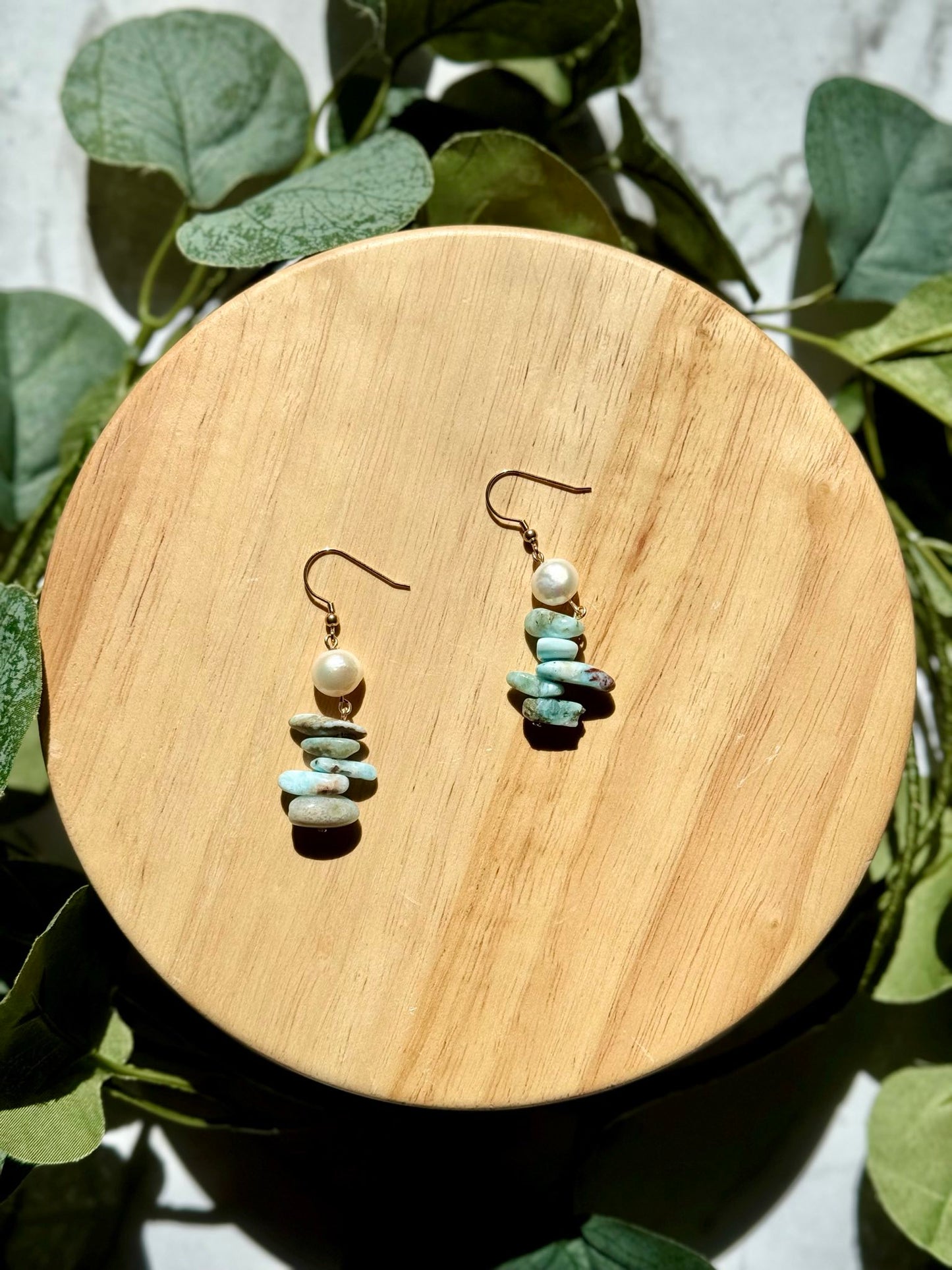 Larimar & Freshwater Pearl Statement Earrings