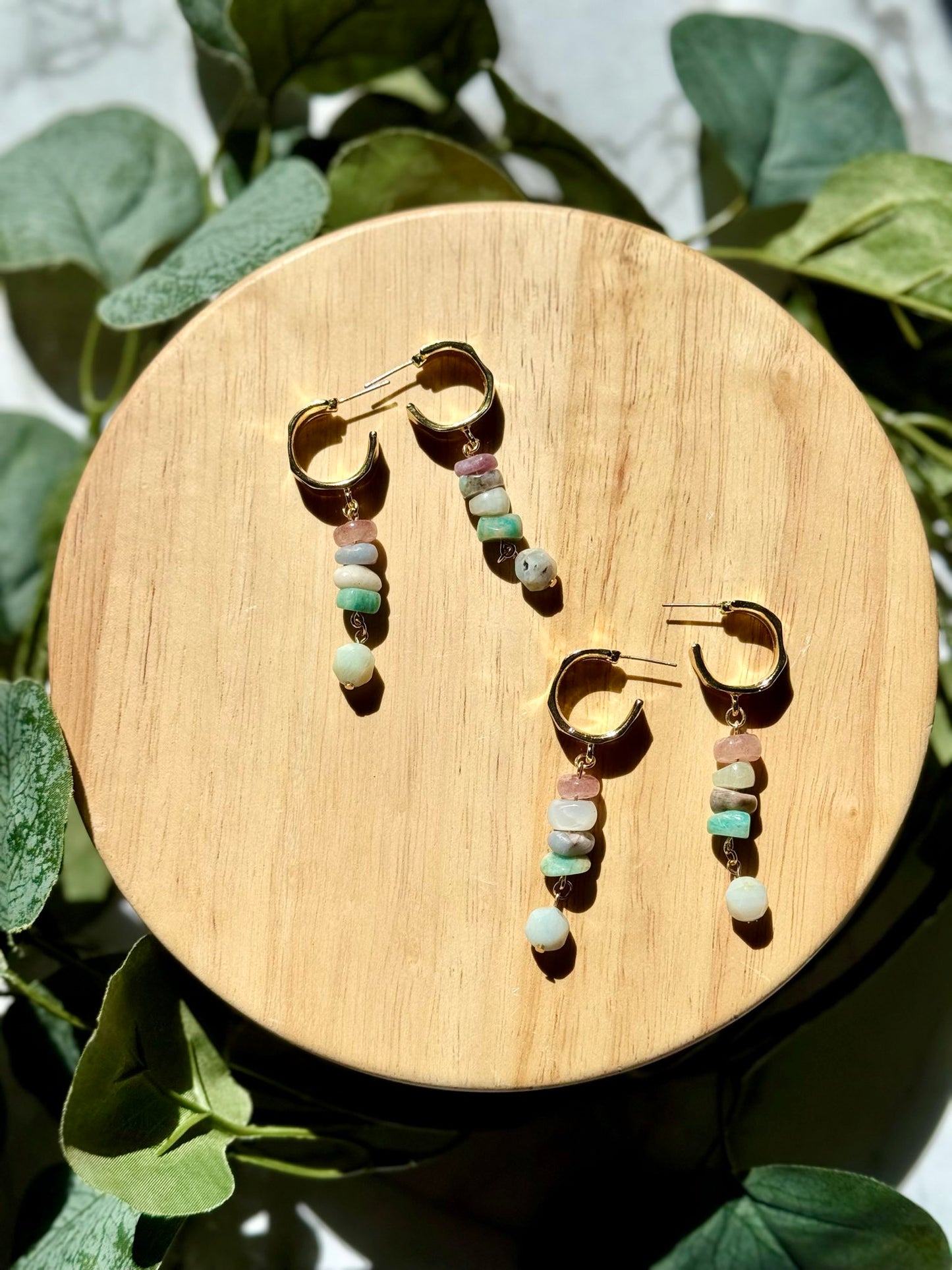 Amazonite & Mixed Gemstone Hoop Earrings