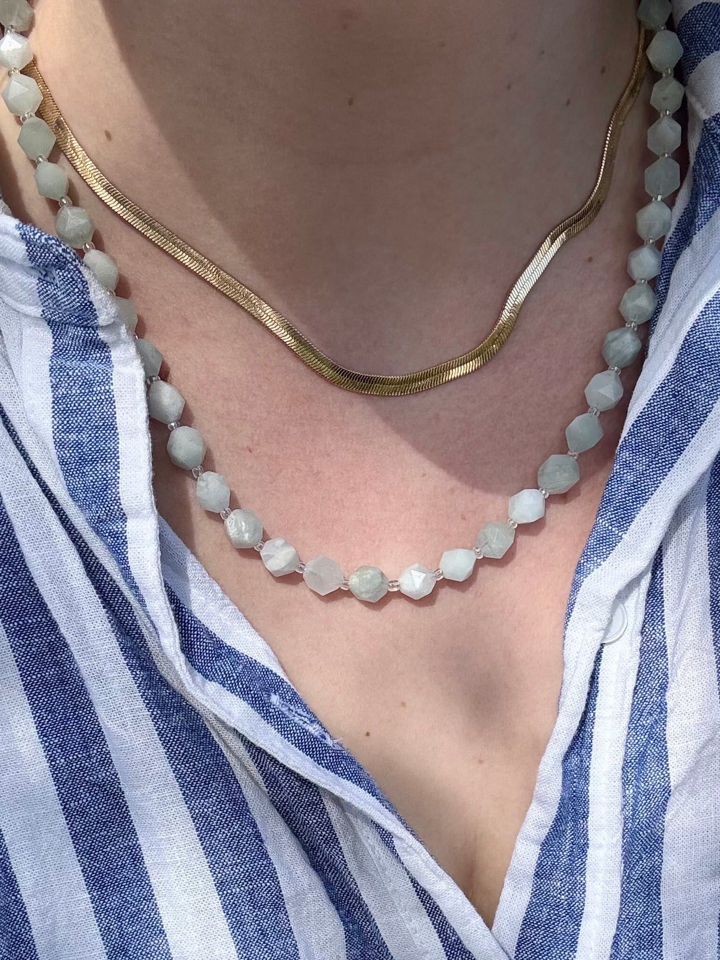 Aquamarine Gemstone Gold-Filled Choker Necklace