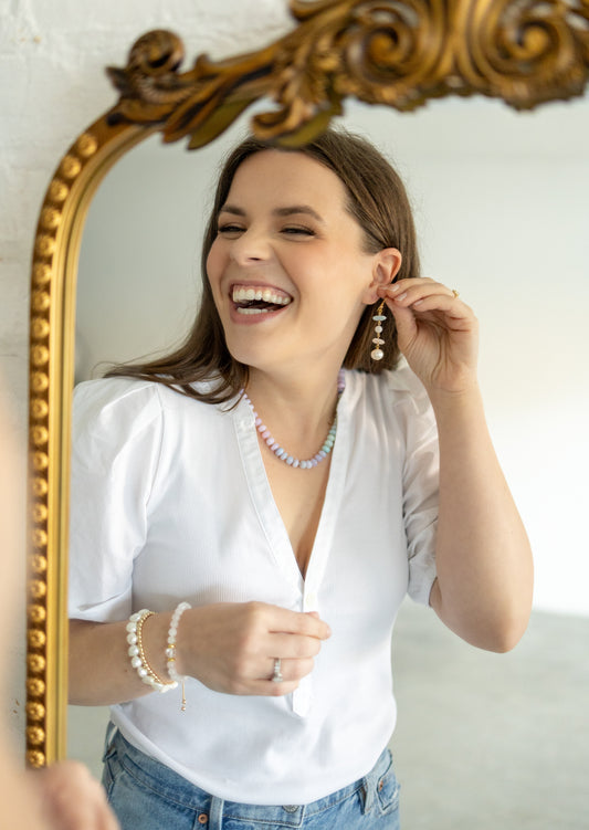 Morganite, Moonstone & Freshwater Pearl Earrings