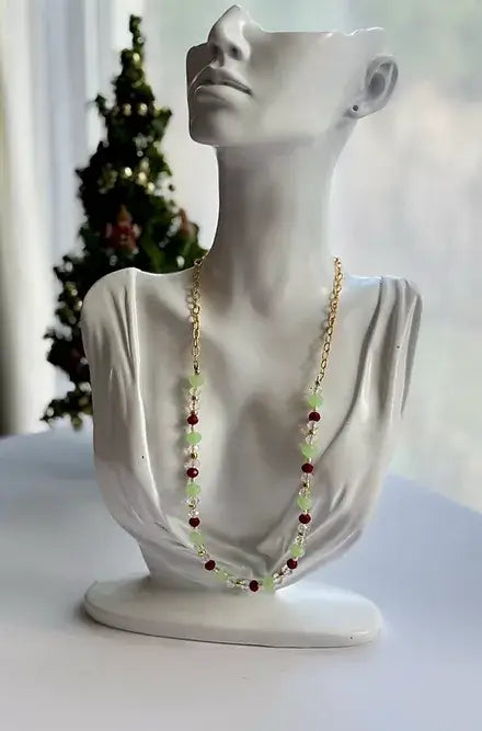 Christmas Glass Beaded Gold-Filled Necklace