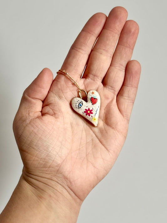 Enamel Heart Gold-Filled Charm Necklace
