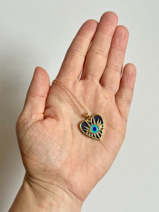 Heart Evil Eye Gold-Filled Charm Necklace