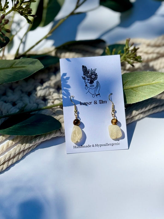 Tigers Eye & Yellow Citrine Dangling Earrings