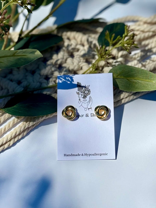 Woven Knot Gold Stud Earrings
