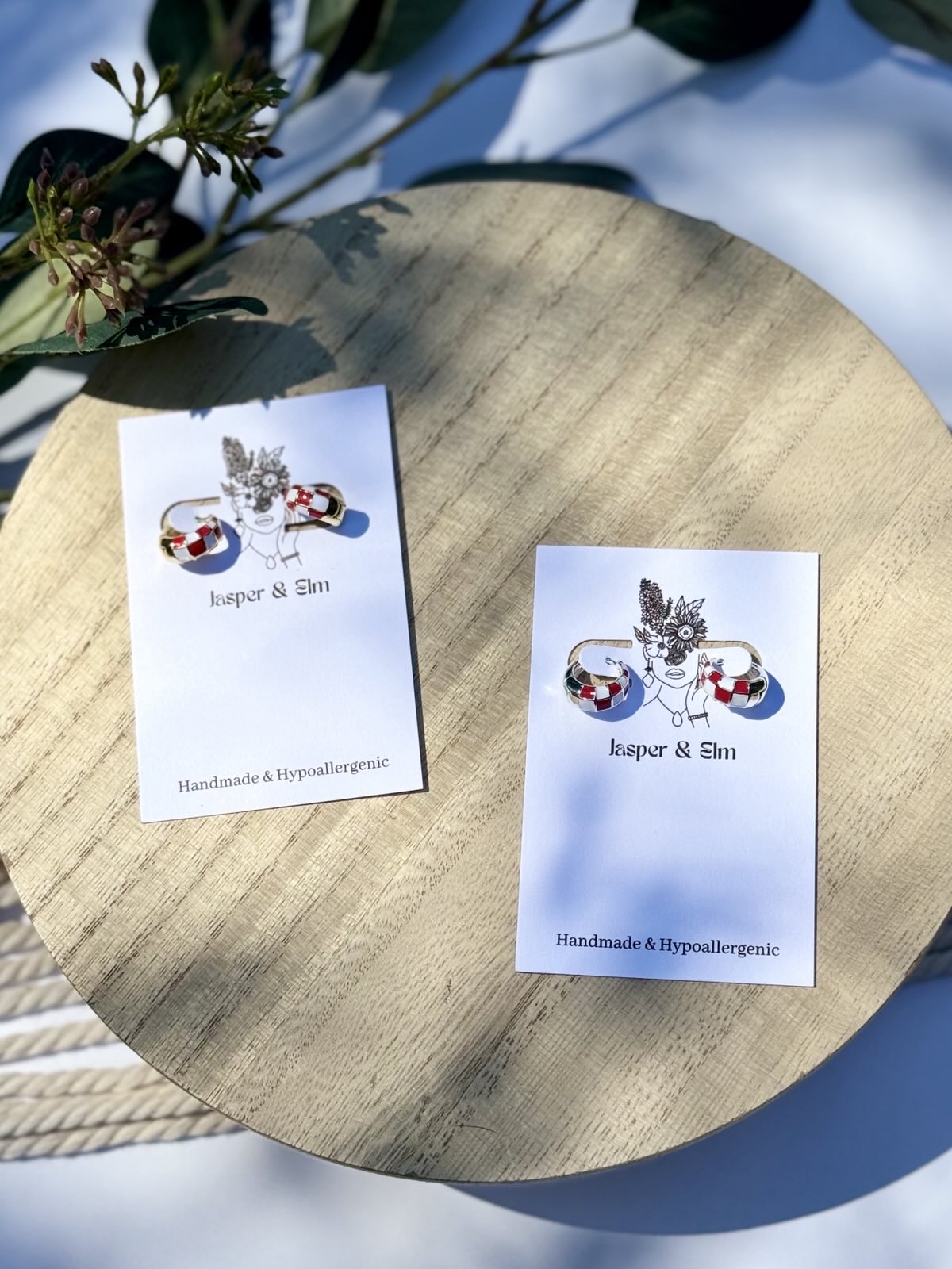 Red Checker Enamel Hoops