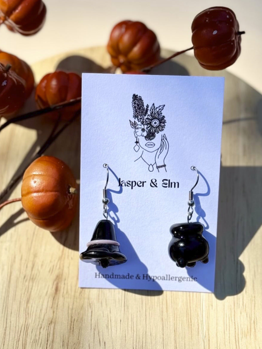 Witch's Hat & Cauldron Beaded Earrings