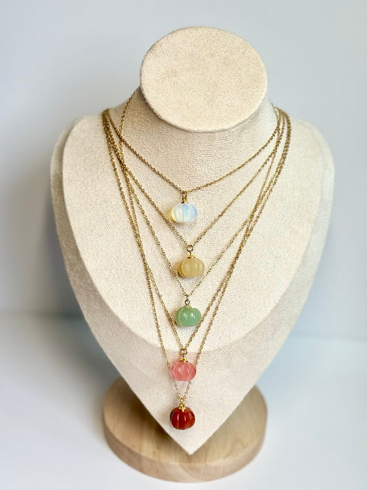 Pumpkin Gemstone Charm Necklace