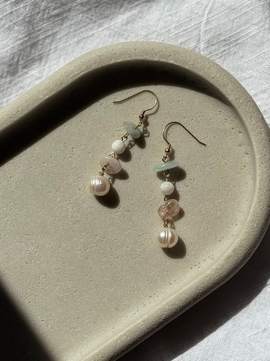Morganite, Moonstone & Freshwater Pearl Earrings