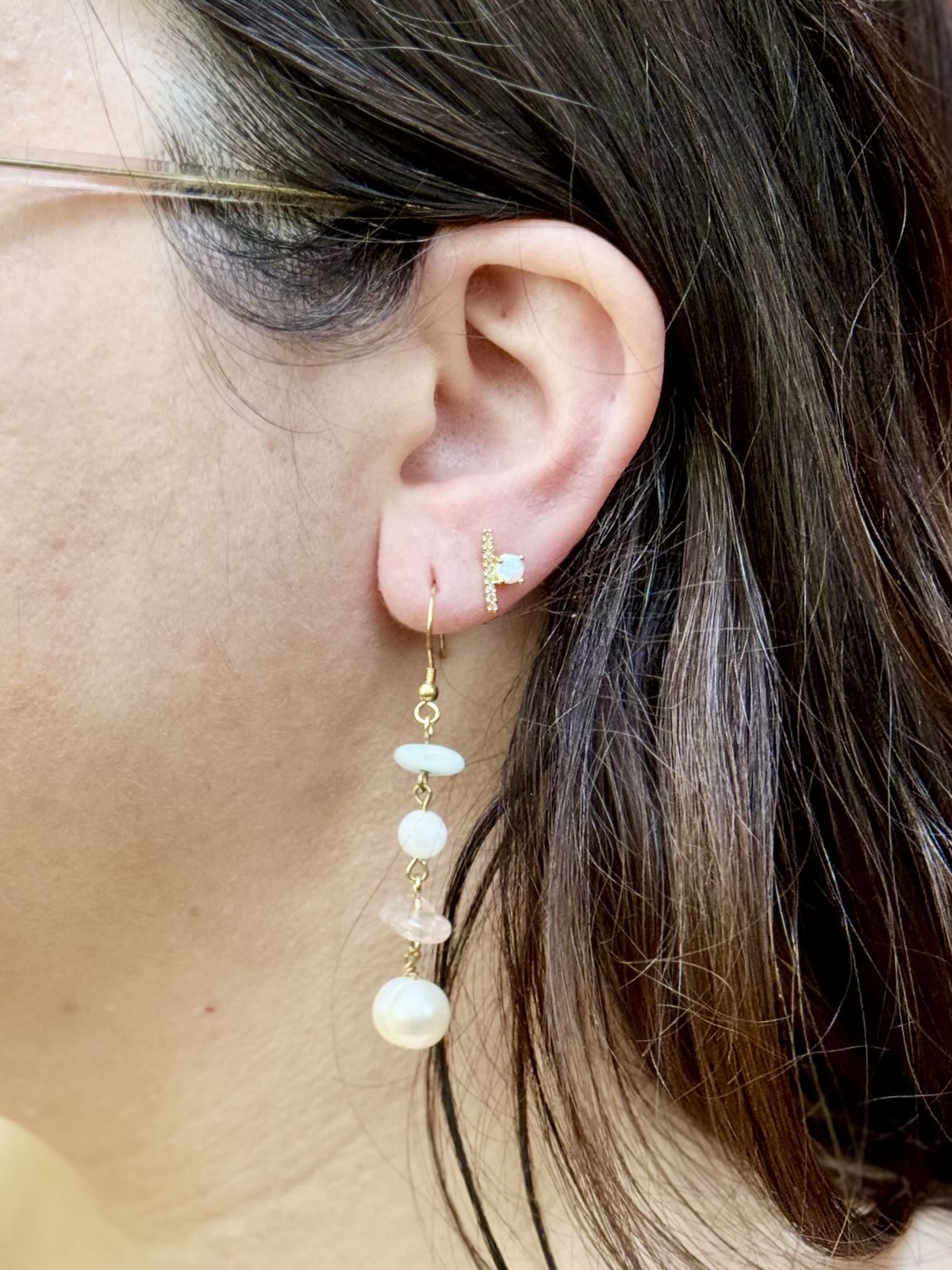 Morganite, Moonstone & Freshwater Pearl Earrings