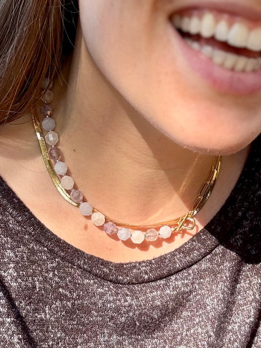 Lavender Amethyst, Rose Quartz, & Aquamarine Gemstone Gold-Filled Necklace