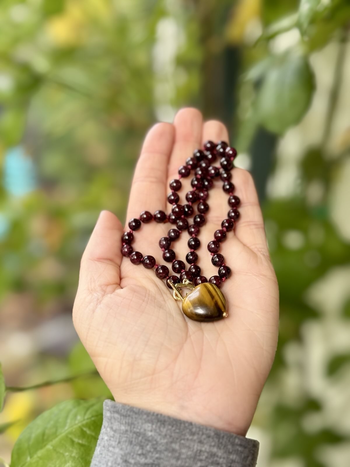 Knotted Garnet & Tiger's Eye Necklace