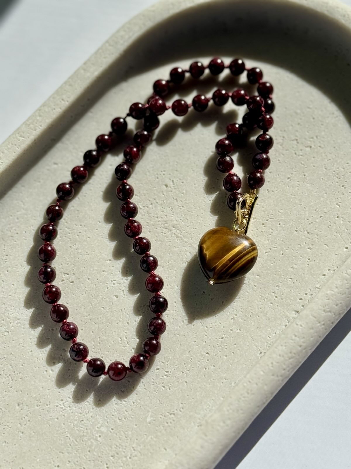Knotted Garnet & Tiger's Eye Necklace
